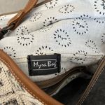 Myra Tessellated Rug Calf Hair Leather Canvas Shoulder Tote Adjustable Strap Bag White Photo 9