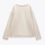 ZARA NWT Beige Crocheted Sweatshirt Lace Applique Pullover Medium Photo 8