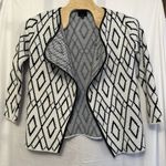 Lumiere Women’s Size Medium Cardigan‎ Sweater Ivory Blue Diamond Geo Pattern Photo 1