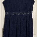 Deb Navy Blue Lace Dress, Cap Sleeve, Sheer Mid Section, Cocktail, Wedding, 1X Photo 0