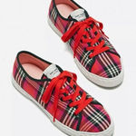 Kate Spade Red Gingham Plaid Vale Lace Up Low Top Sneakers US 7.5B Photo 0