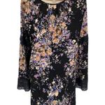 Lovestitch Midi Dress Womens Large Black Floral Long Sleeve Rayon Crochet Trim Photo 1