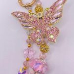 Handmade 🩷 Luxury Bag/Phone Chain Charm/Keychain Pretty Light Pink Rhinestone Butterfly Photo 4