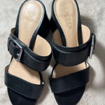 Lauren Ralph Lauren Black Leather Strappy Block Heel Sandals With Silver Buckle Size 9 Photo 0