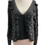 American Eagle America Eagle Women Size Medium Black Distressed Floral Crop Top (6-745) Photo 0