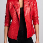 Neiman Marcus  Red Quilted Leather Jacket Sz. L Photo 0