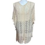 Boutique Womens Lacey Knit Crocheted Pullover Poncho Sweater Coverup Tan OS Photo 8