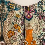 Maria Cher. Blue Purple Floral Abstract Blouse Rouched Cropped Silk size Large Photo 7