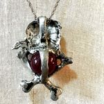Skull and Crossbones red ball pewter pendant necklace Silver Photo 4