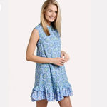 RO’S GARDEN Astrid Dress Printed Flounce Tunic Geometric Floral Small Blue Photo 1