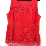 Artisan NY  Size XL Blouse Red Sleeveless Tank Lace‎ Overlay Work Formal Business Photo 0