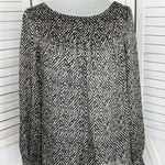 Loft Ann Taylor  Printed Pullover Blouse Cream Black Medium Long Sleeve Photo 0