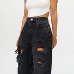 BDG Petite High Waisted Baggy Jean Destroyed Black Denim Photo 0