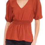 Bobeau Rust Burnt Orange Picante Smock Tie Back V-Neck Blouse Top Size Medium Photo 0