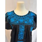 Handmade Women’s  Black Shirt with Blue Embroidery, No Size Tags Read Description Photo 1