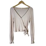 Peach Love California Peach Love Ribbed Wrap Tie Crop Top Womens L Blush Pink Romantic Coquette Photo 1