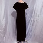 Oleg Cassini Vintage 80s Black Velour Sleek Maxi Dress Goth Emo Witchy Retro M Photo 3