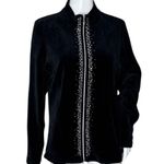 Chico's Jacket Womens Medium Black Rhinestones Velour Zip Up Zenergy Neutral Photo 0