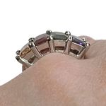 Emerald Cut Glass Stone Multicolored Rainbow Silver Tone Ring Photo 1