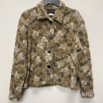 Lonergan Leaves Pattern Teddy Button Up Jacket Brown Beige Women's Medium Photo 0