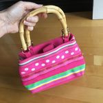 Mercer & Madison Bamboo Handle Mini Bag, Stripes, Polka Dots, Neon Pink, Green Pink Photo 14