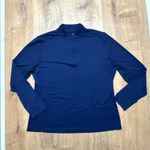 Gottex X by  | Navy Blue Long Sleeve Sheer Textured Quarter Zip Pullover, L Photo 1