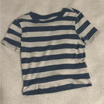 No Boundaries  Blue Stripped Cropped Shirt Photo 0