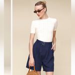 Avec Les Filles  Women's Belted Linen-Blend Shorts Sz 4 Photo 2