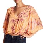 Free People  One Dance V-Neck Top in Coral and Purple Women’s Size Medium Photo 1
