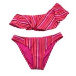 Trina Turk Bikini Marai Asymmetric Ruffle Top Hipster Bottom Striped Pink Red 6 Photo 0
