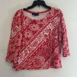 Jones New York  large red white paisley women’s large long sleeve business casual Photo 0