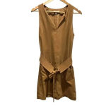 Joie  Puck Tie Waist Lined Keyhole Crepe Mini Dress in Oak‎ Size S Photo 2