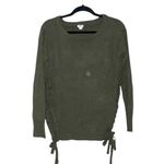 Garage Olive Green Braided Sides Crewneck Knit Sweater Photo 0