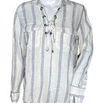 Rails  Shirt Womens XS White Blue Stripe Flamenco Stripe Matea‎ Lace Up Casual Photo 0