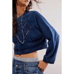Free People Navy Blue Sweetness Sweatshirt Cropped Knit Slouchy Large Photo 7