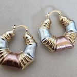 Tricolor Gold Filled Chunky Hoop Earrings Greek Key Design Photo 0