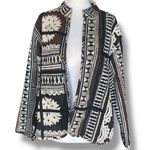 Chico's Chico’s Collarless Jacket Crocheted Black Brown Boho Print Open Front Large Photo 0