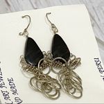 Peruvian Dark Brown Stone Alpaca Silver Earrings Photo 8