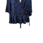 11 Honoré 11 Honore Essie Wrap Blouse Top Satin Floral Print Black Blue Size US 18 Photo 3