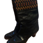 Vintage Davos Made In Italy 7.5 b Women’s Boots 2 Inch Heel Black And Tan EUC Photo 0