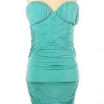 Bebe  | Teal Strapless Ruched Bodycon Fitted Cocktail Party Dress Size XXS Photo 1