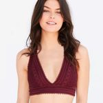 Urban Outfitters Strappy Back Lace Halter Bralette In Burgundy Photo 0