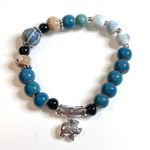 Elephant Bracelet Blue Silver Black Boho Ceramic Elastic Stretchy Photo 4