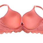 Aerie  Womens 32D Real Good Underwire‎ Bra Coral Pink Lace Molded Cups Push Up Photo 2