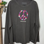 Life is Good Womens Peace Sign Flower Long Sleeve Crusher Charcoal Gray Large Photo 0