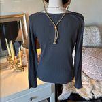 Gap  pointelle gray knit cotton blend swoop neck button down top thermal L Photo 5