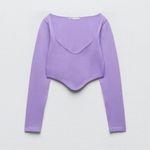 ZARA  Women's Purple Lavender Rib Knit Long Sleeve Pullover Crop Shirt Top M/L Photo 8