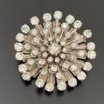 Vintage Unsigned Starburst Snowflake Clear Rhinestones Pendant Brooch 17g Photo 3