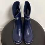 Juicy Couture Navy Blue Totally Mid Calf Rain Rubber Pull On Boots 10 White Logo Photo 3