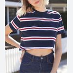 Brandy Melville Blue Red White striped cropped tee shirt Photo 0